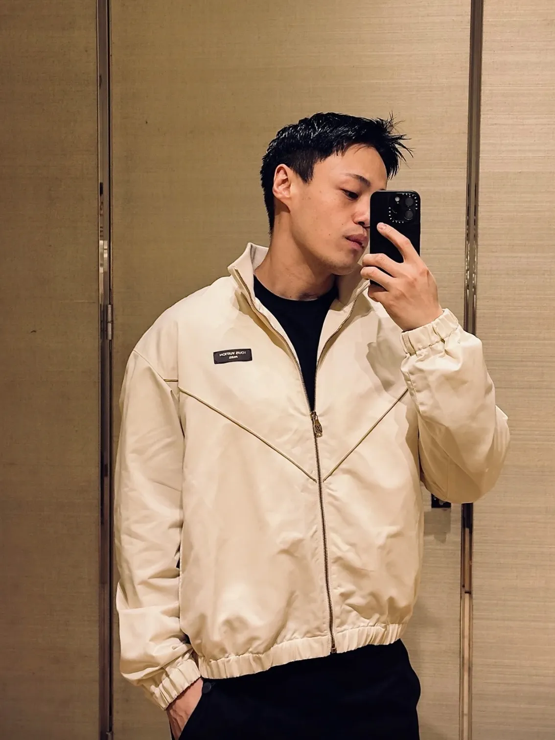 Louis Vuitton/Louis Vuitton leather logo silk satin sports coat